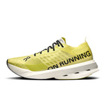 On Cloudboom Strike running shoe in bright limelight yellow with white midsole