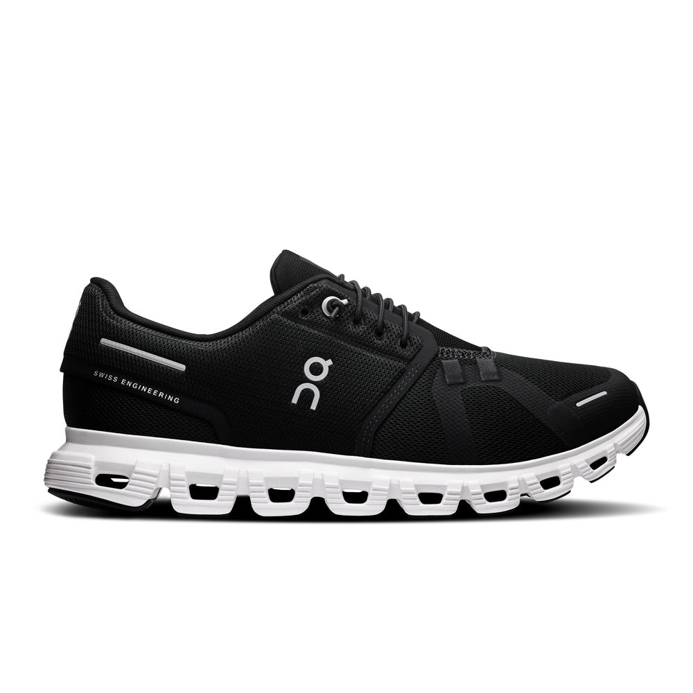 On Cloud 6 women's running shoe in black with white sole featuring CloudTec technology