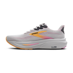 Brooks Ghost 17 women's running shoe in oyster gray with orange and pink details