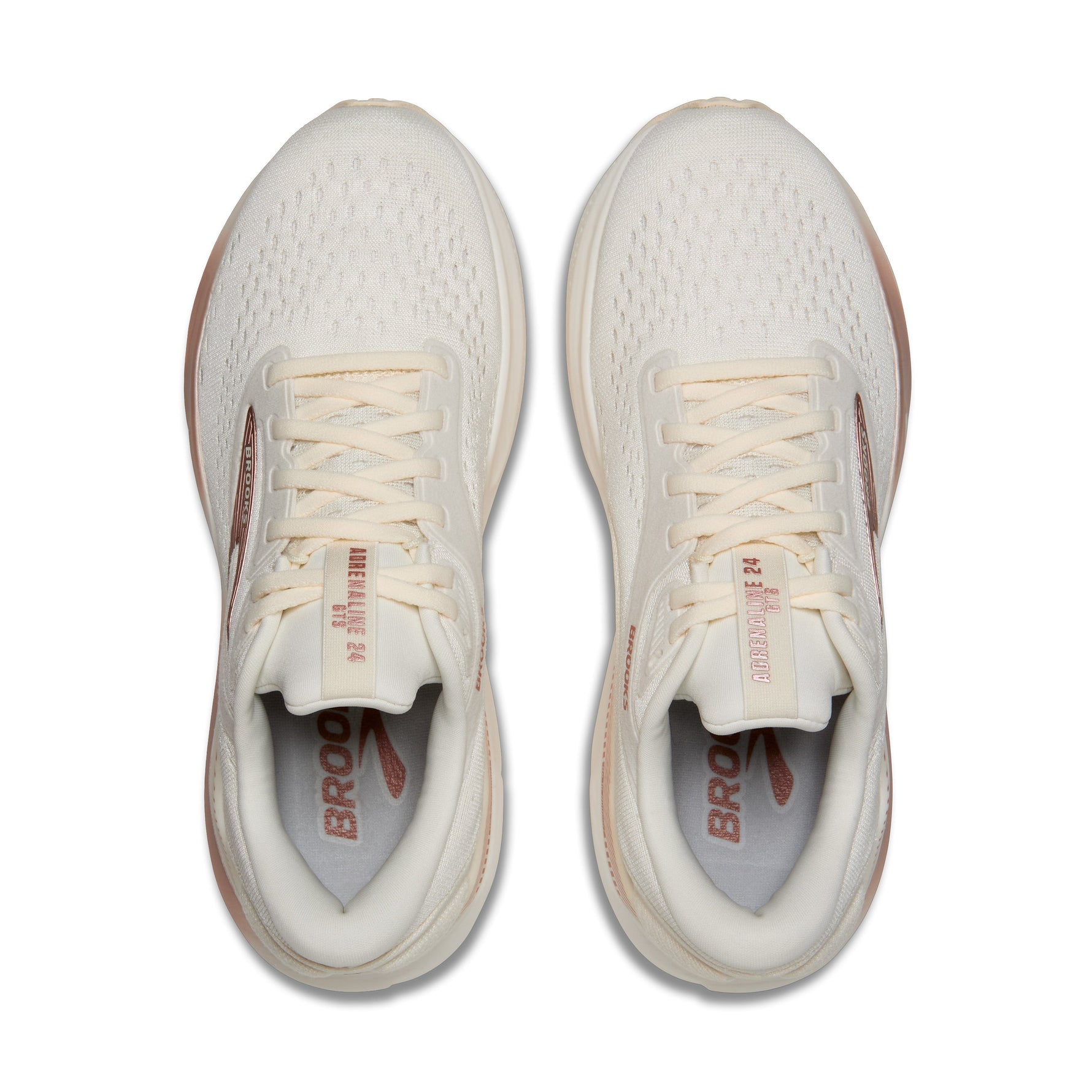 Brooks Adrenaline GTS 24 women's running shoes in coconut and rose gold colorway
