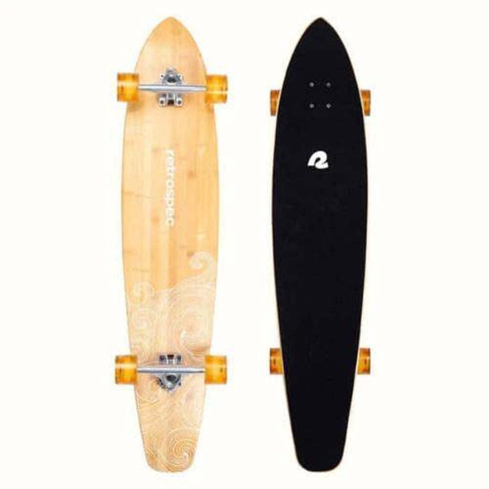 Retrospec Zed 44-inch longboard showing bamboo top deck and black grip tape bottom