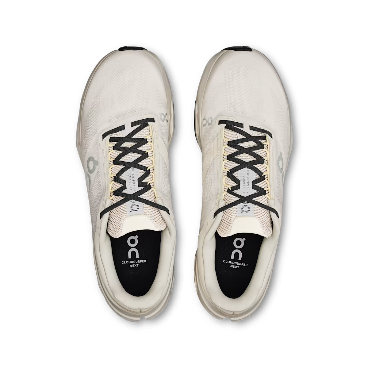 On Cloudsurfer Next men's running shoes top view showing insole label and black lacing system