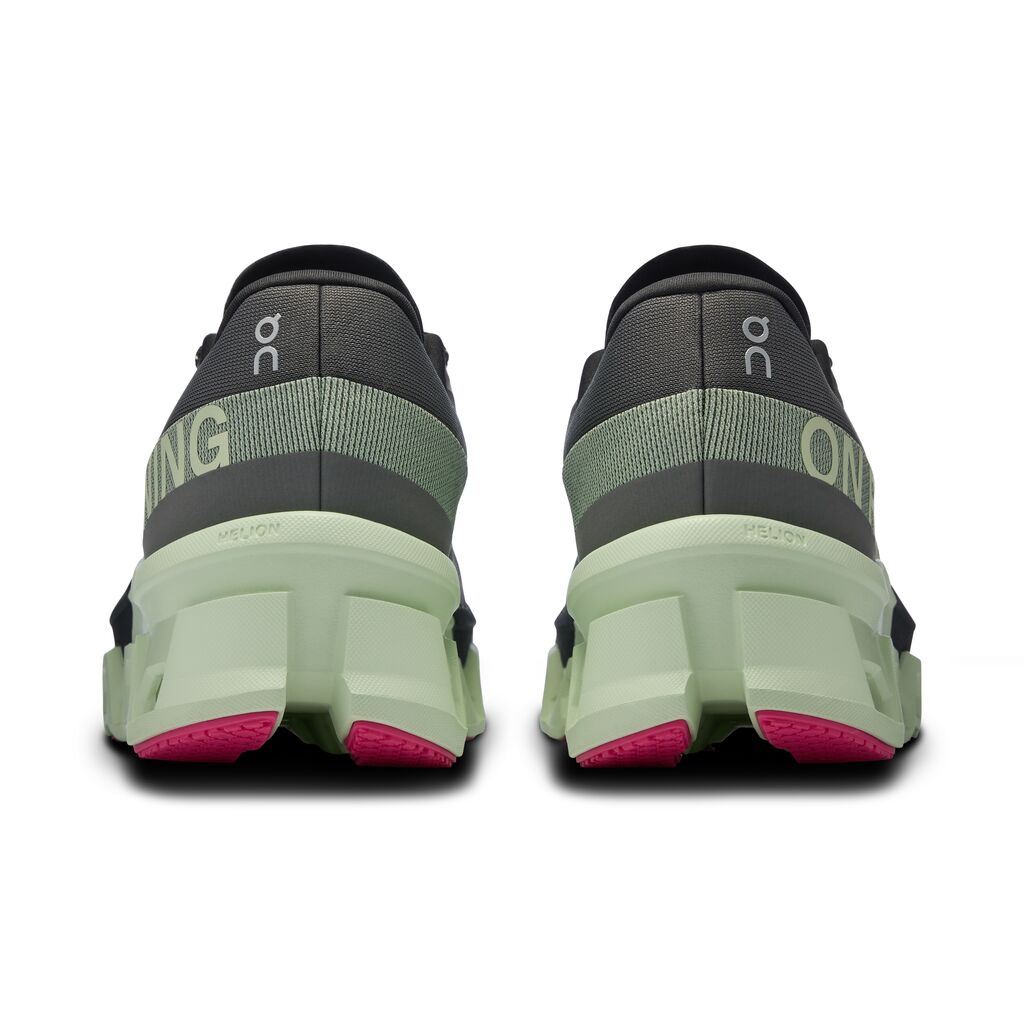 On Cloudmonster 2 men's running shoes in asphalt gray and lime green colorway