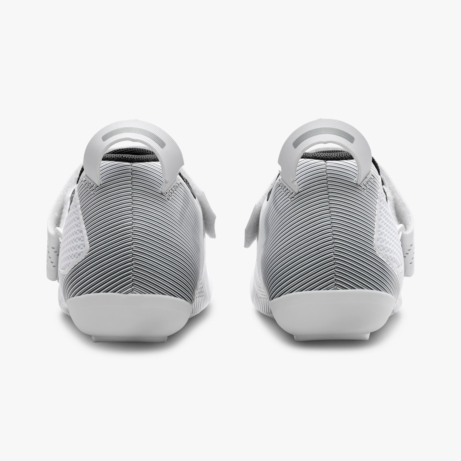 Shimano TR5 cycling shoes in white with gray striped heel pattern