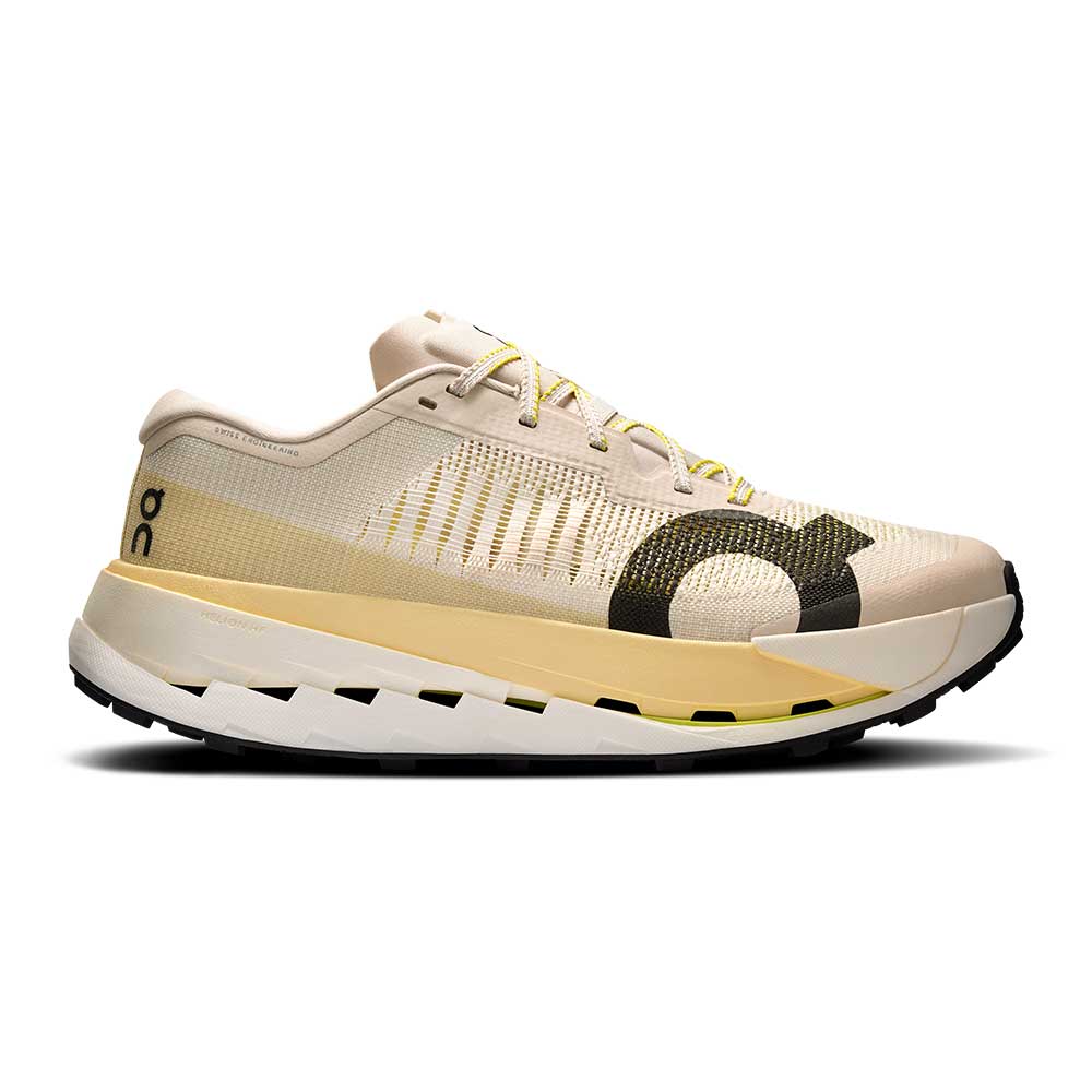 On Cloudultra Pro running shoe in pearl and lychee yellow colorway