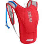 CamelBak Hydrobak hydration backpack in racing red with silver mesh straps and blue tube