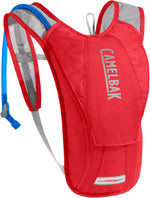 CamelBak HydroBak hydration backpack in racing red with silver accents and blue hydration tube