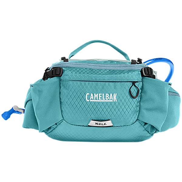 CamelBak M.U.L.E. 5 waist pack in turquoise with blue hydration tube