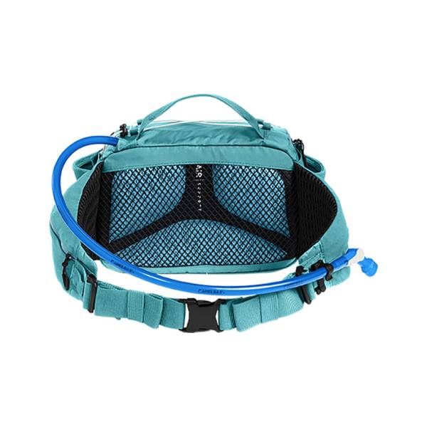 CamelBak M.U.L.E. 5 waist pack in arctic blue with hydration tube and mesh interior