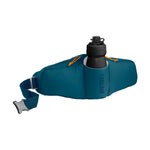 CamelBak Podium Flow 2 waist pack in teal blue with black water bottle