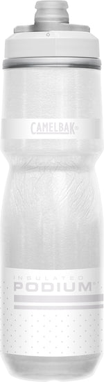 CamelBak Podium Chill insulated water bottle with clear reflective body and white cap