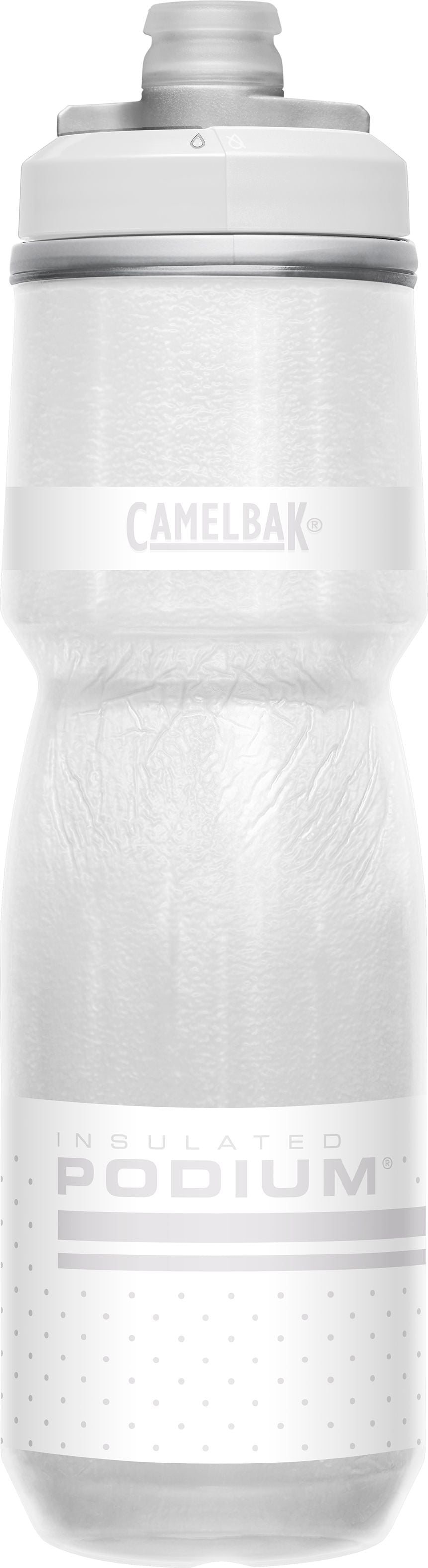 CamelBak Podium Chill insulated water bottle with clear reflective body and white cap