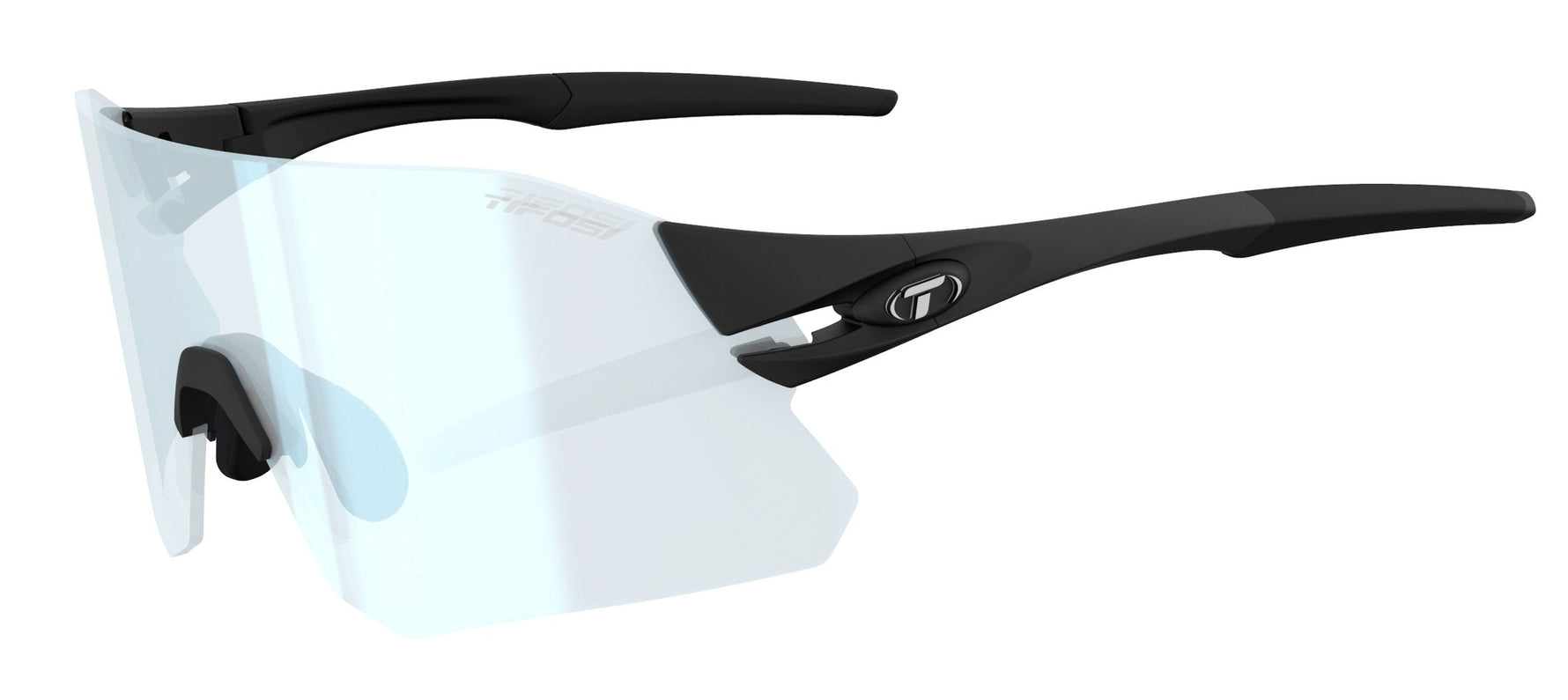 Tifosi Rail BlackOut sunglasses with black frame and interchangeable clear blue lenses