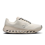 On Cloudsurfer Next men's running shoe in ivory colorway with black laces, lateral view