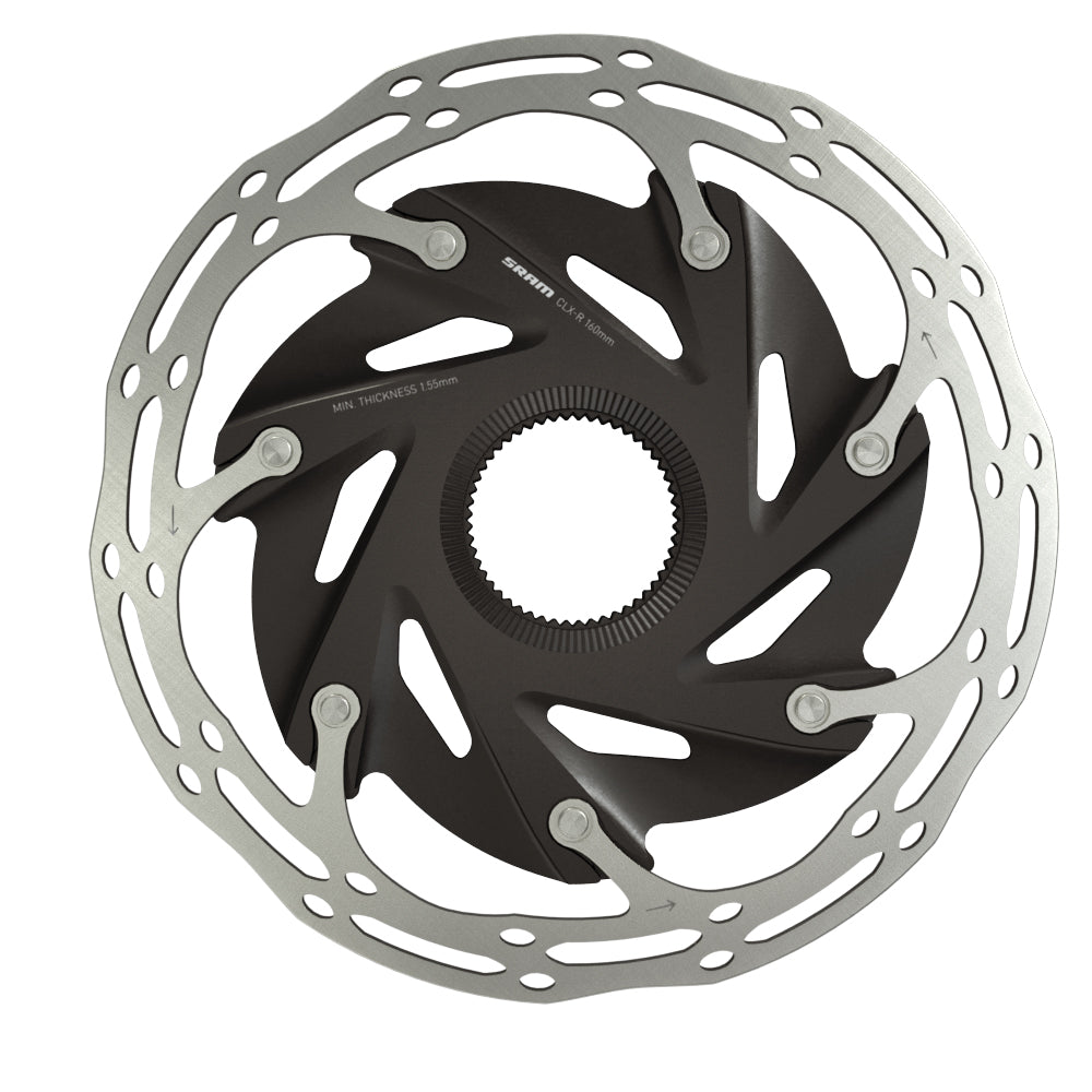 SRAM Centerline 2 piece bike disc brake rotor with black center and silver rim