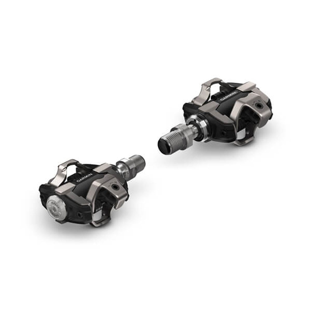 Garmin Rally XC100 power meter pedals in black and silver finish