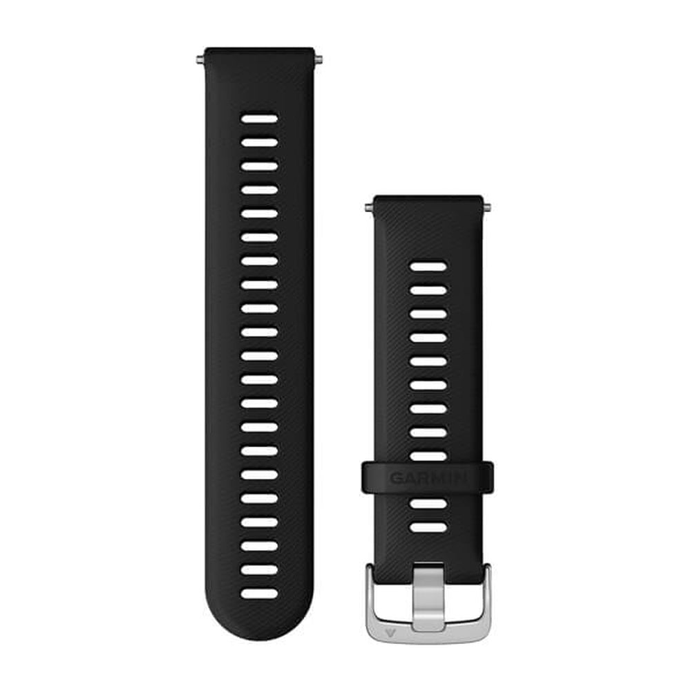 Black Garmin 22mm quick release silicone watch band with perforated holes