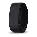 Garmin CIRQA Smart Band in black with fabric loop strap on white background