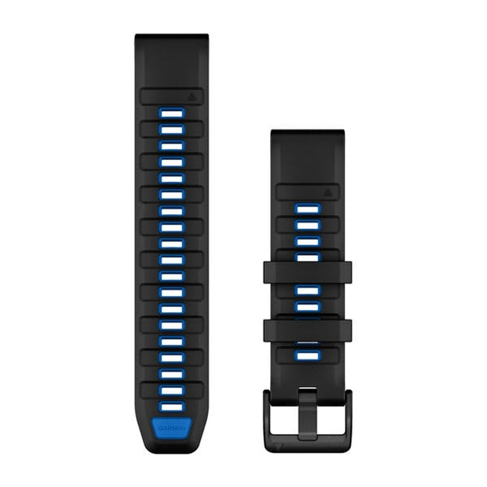 Garmin QuickFit 22 watch band in black silicone with blue striped details