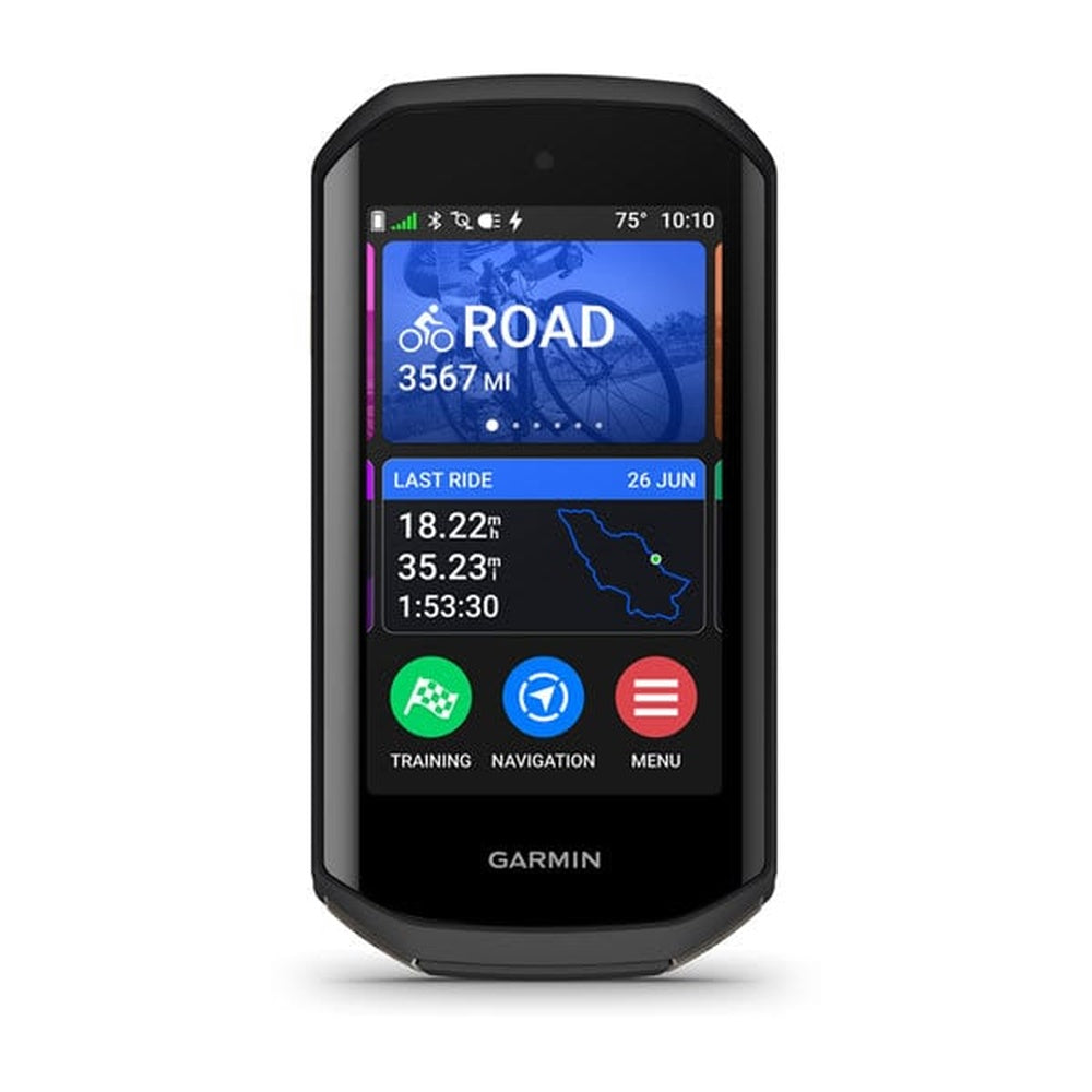 Garmin Edge 1050 GPS cycling computer with color display showing road bike data