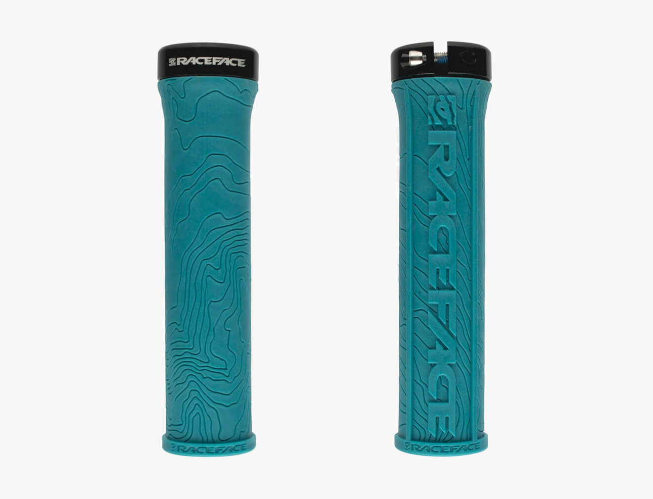 RaceFace Half Nelson bike grips in turquoise green with lock-on clamps