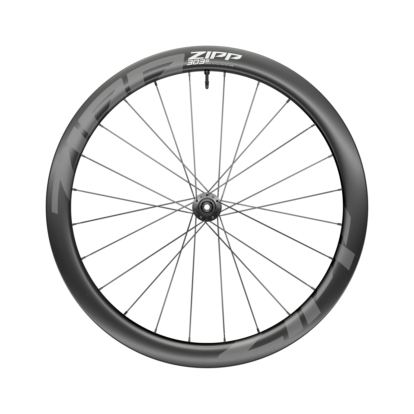Zipp 303S carbon disc brake rear wheel with black rim and spokes