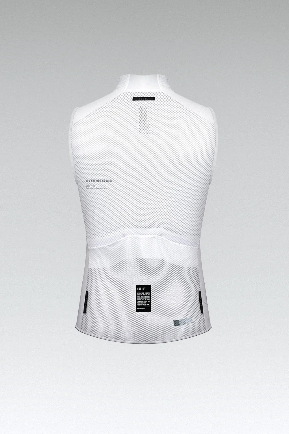 Gobik Vest Plus 2.0 Men's cycling vest in Moon white color, back view showing mesh construction
