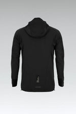Back view of black Gobik men's lightweight rain jacket with hood