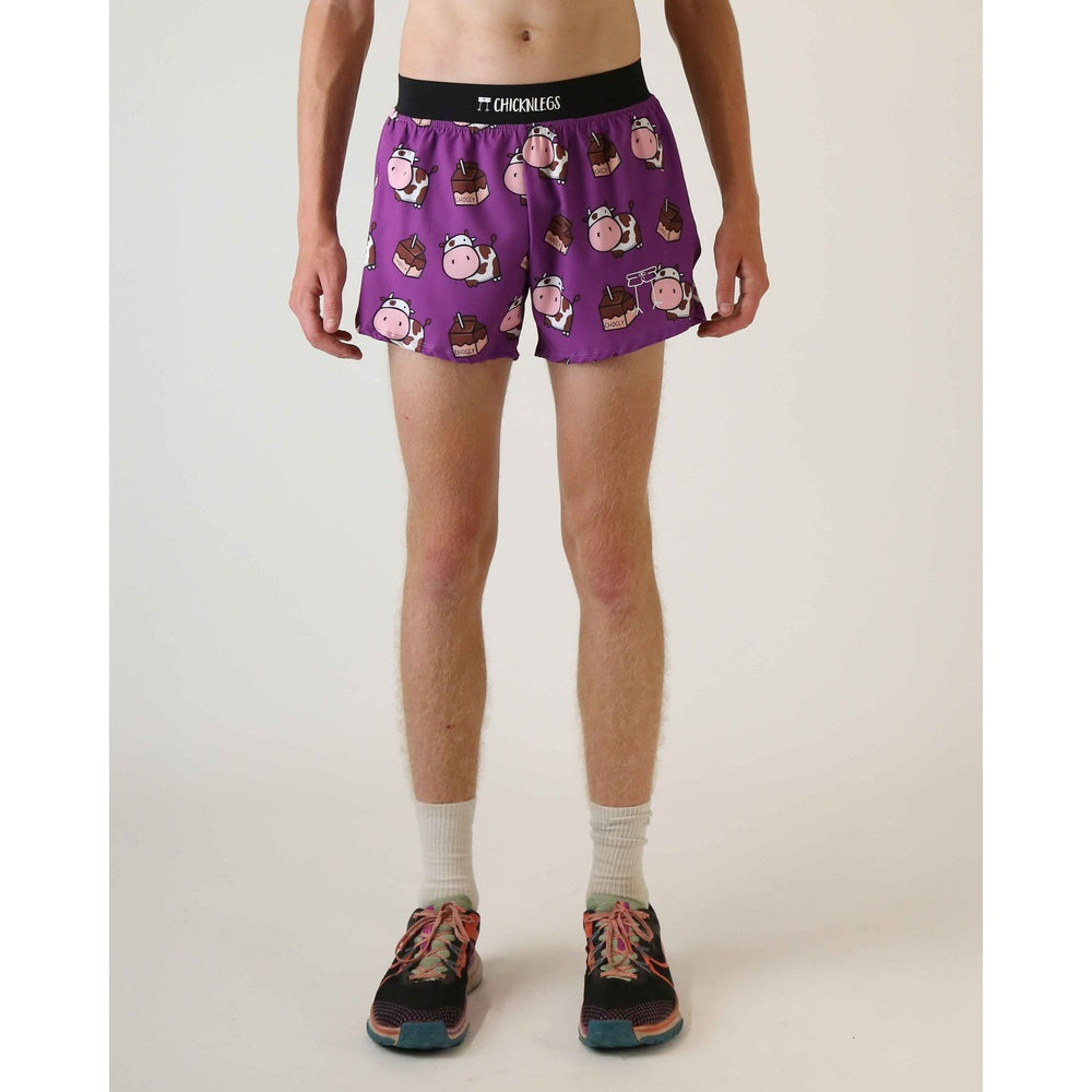 Purple ChicknLegs men's shorts with cute cow and chocolate bar pattern