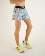 ChicknLegs men's running shorts with flying pig pattern in light blue