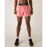ChicknLegs men's pink athletic shorts with yellow banana print pattern