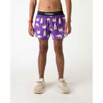 ChicknLegs purple running shorts with cute sloth pattern and black waistband
