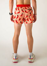 ChicknLegs men's running shorts with chili pepper print in orange and red