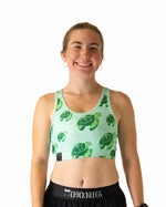 ChicknLegs OG Sports Bra in mint green with cute sea turtle print pattern