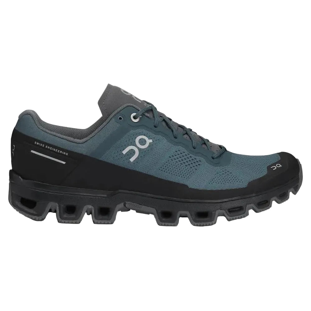 On Cloudventure men's trail running shoe in shadow/rock colorway with distinctive sole