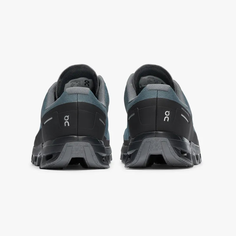 On Cloudventure men's running shoes in Shadow/Rock colorway, rear view showing heel design