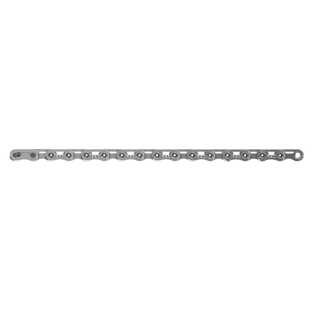 SRAM Red E1 Flattop bicycle chain with PowerLock connector on white background