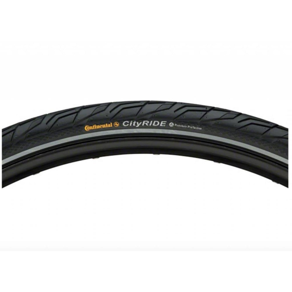 Continental CityRIDE bicycle tire with black tread and reflective sidewall stripe