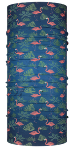 Buff Cool Net UV+ tubular neck gaiter in Elmar Blue with flamingo tropical pattern