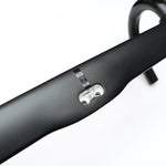 Close-up of black Cannondale HollowGram handlebar showing cable routing detail