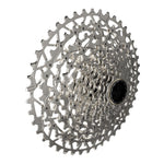 SRAM XG-1251 12-speed bicycle cassette with silver finish on white background