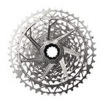 SRAM XG-1251 12-speed bicycle cassette with silver metallic finish on white background