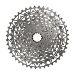 SRAM XG-1251 12-speed bicycle cassette with silver finish on white background