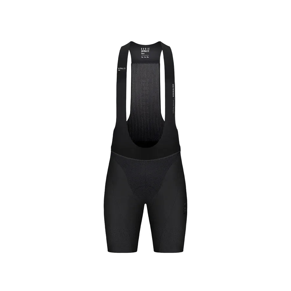 Gobik Ultralite black cycling bib shorts with mesh back panel and suspenders