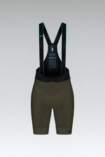 Gobik Absolute 5.0 women's cycling bib shorts in army green color with shoulder straps