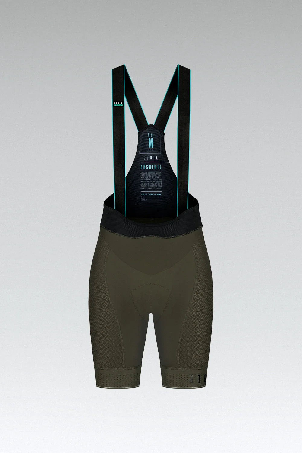 Gobik Absolute 5.0 women's cycling bib shorts in army green color with shoulder straps