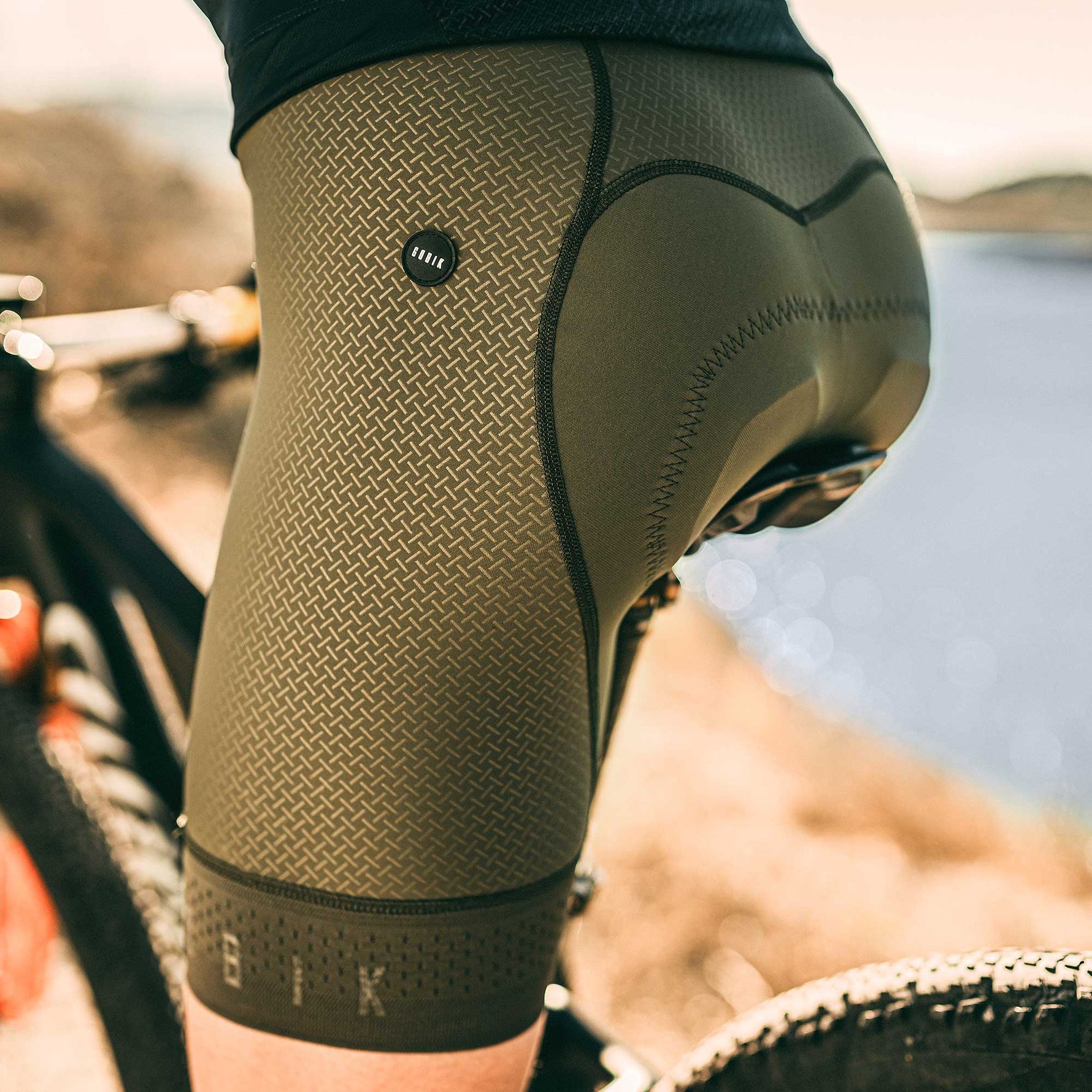 Gobik Absolute 5.0 Women's Bib Shorts in Army green color showing detailed side view