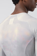 Close-up detail of Gobik Aerosuit Madison jersey back fabric showing iridescent texture