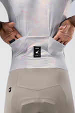 GOBIK Aerosuit Madison Men in iridescent white cycling suit with holographic finish