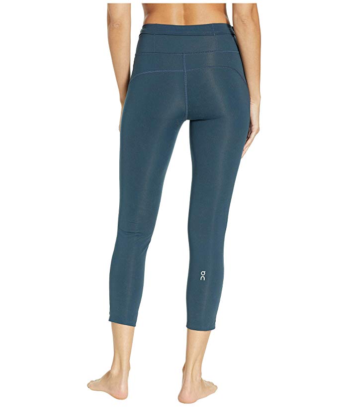 On Running Tights 7/8 Women's in Sea color showing back view with high waistband